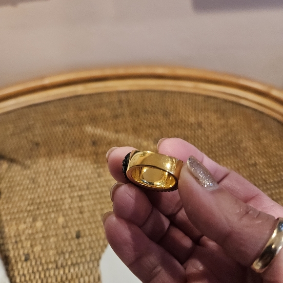 Swarovski Black Pave Crystal and Gold Cocktail Ring 55 - Picture 5 of 13